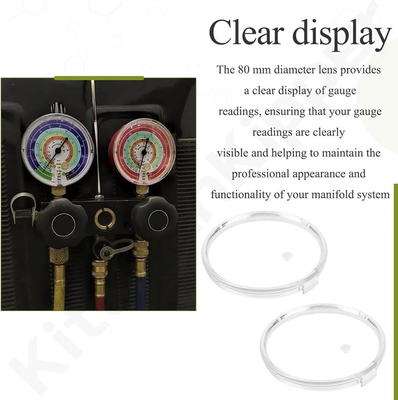 KitchenKipper 2 Pack 49100 80 mm Replacement Crystal Gauge Lens for Brute II Manifolds, Compatible with Ye-llow Jacket (Red or Blue) - Image 4